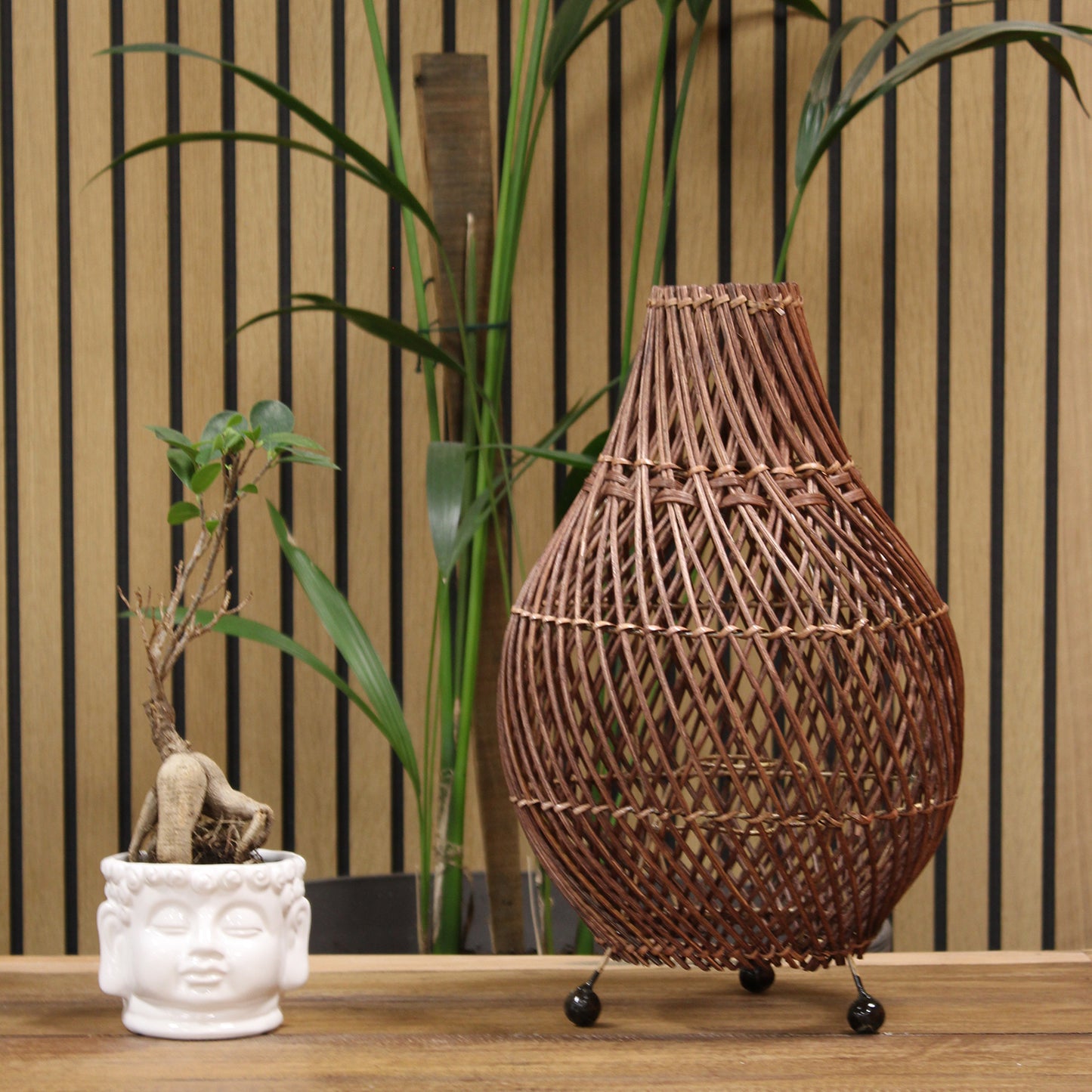 Rattan Indoor Table Lamp - Dark Brown