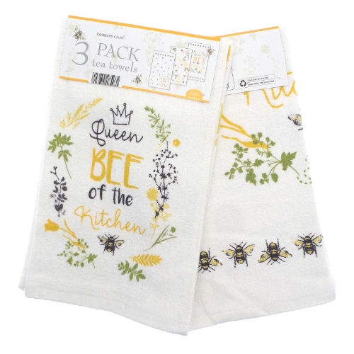 Pack Of 3 Queen Bee Design Tea Towels