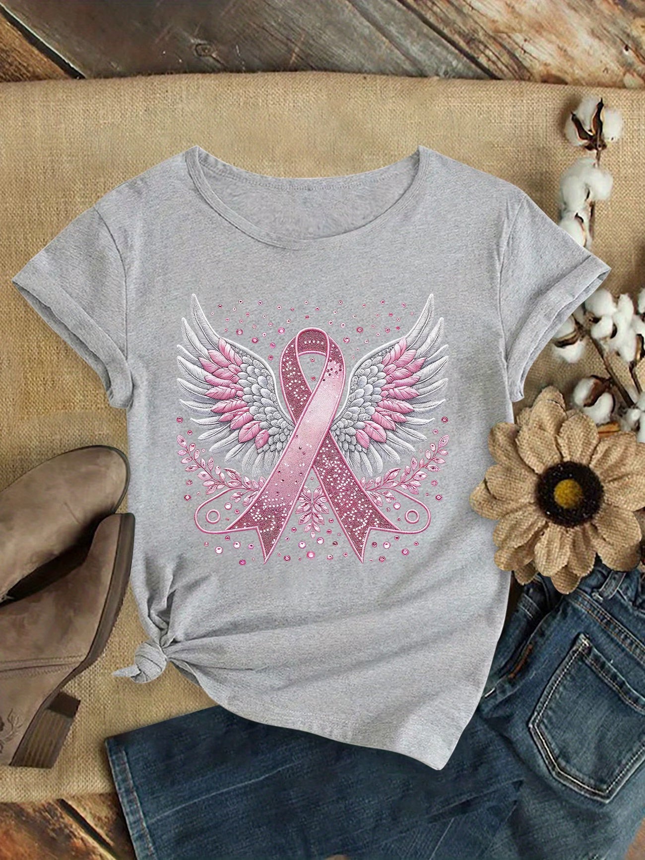 Plus Size Beautiful Ribbon Wing Pattern Tshirt