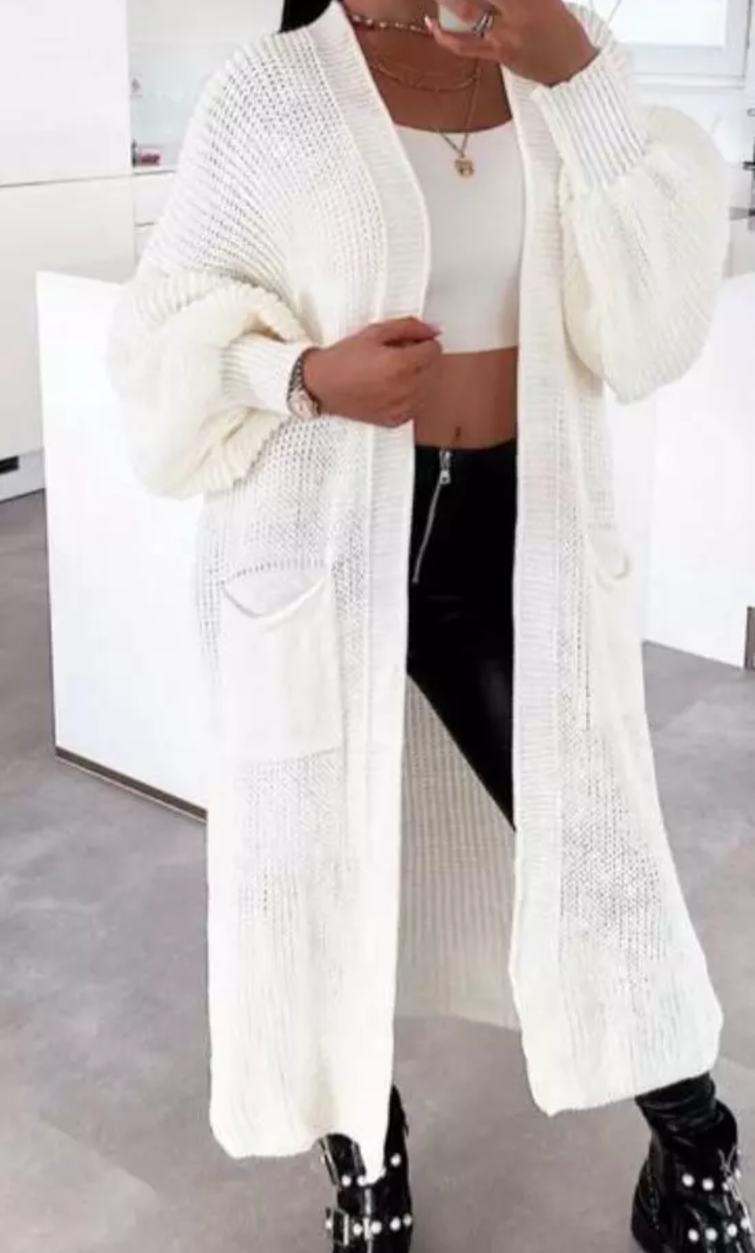 Long Balloon Sleeve Knitted Cardigan