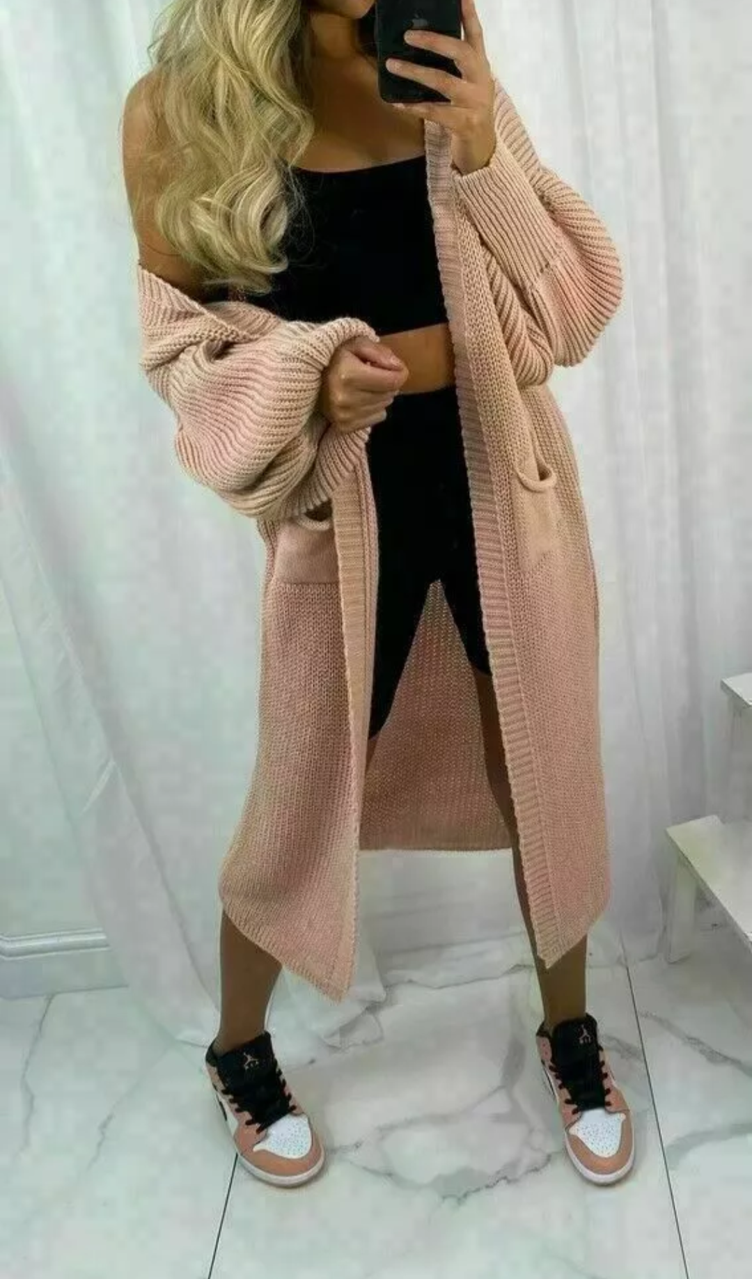 Long Balloon Sleeve Knitted Cardigan