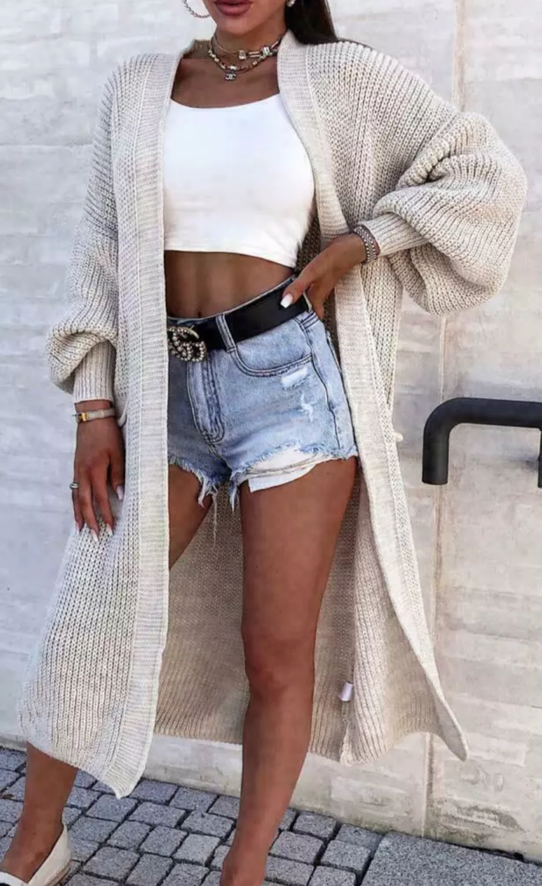 Long Balloon Sleeve Knitted Cardigan