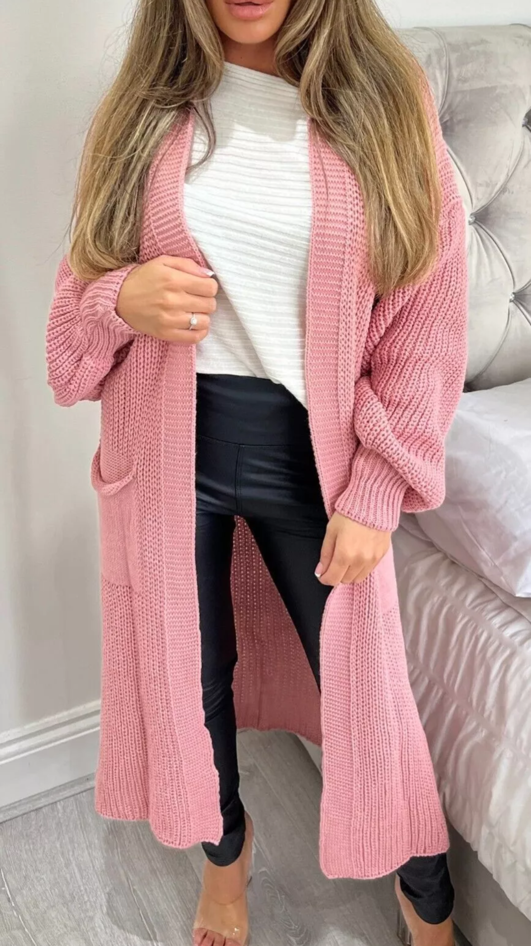 Long Balloon Sleeve Knitted Cardigan