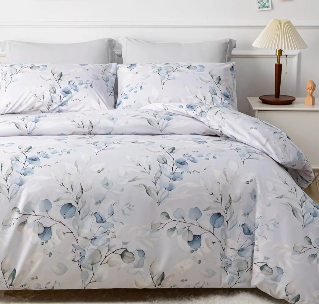 Blue White Floral Microfibre Duvet Set