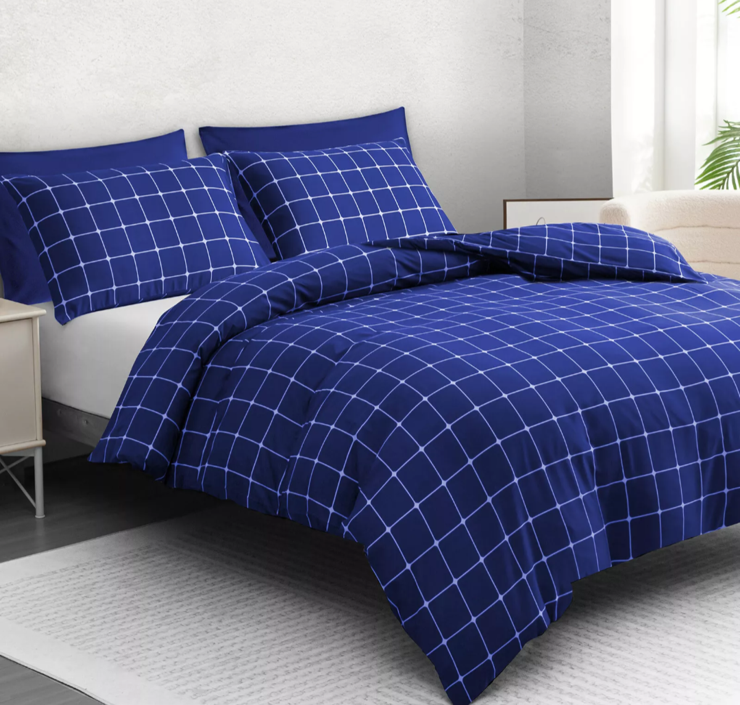 Blue Checkered Microfibre Duvet Set
