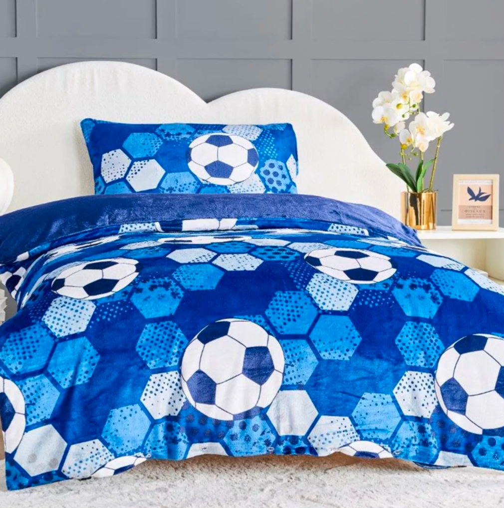 Teddy Fleece Football Design Duvet Set - Single