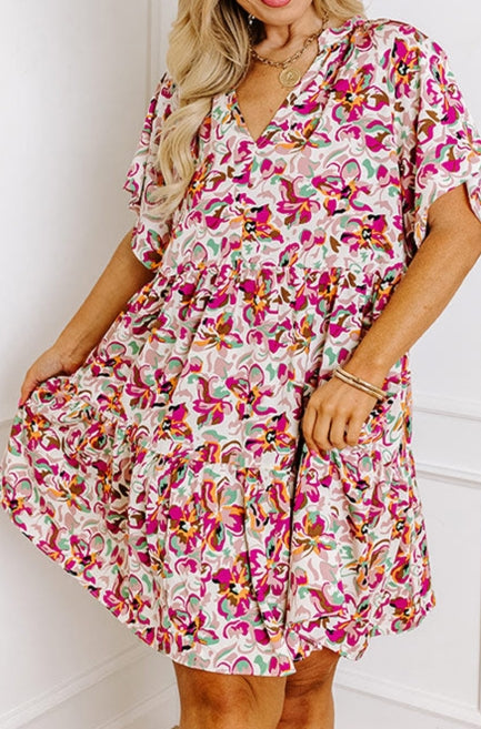 Plus Size Abstract Print Ruffled Mini Dress
