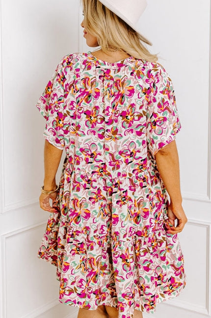 Plus Size Abstract Print Ruffled Mini Dress
