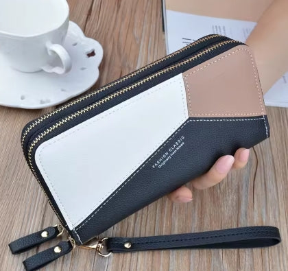 Double Zipper Faux Leather Purse Wallet