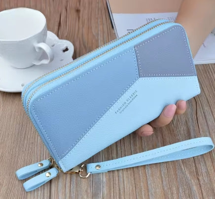 Double Zipper Faux Leather Purse Wallet