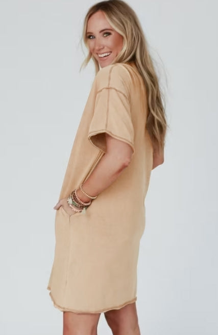 Mineral Wash Stud Beaded Star Pocketed T Shirt Dress
