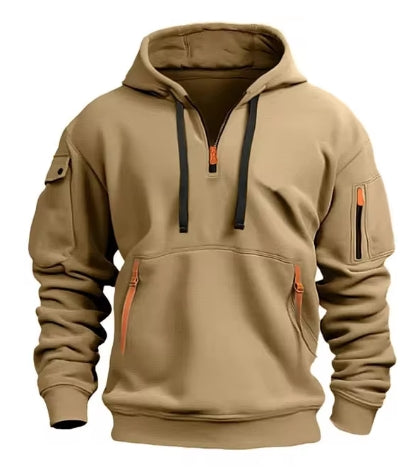 Plus Size Multi Pocket Zipper Fleece Hoodie