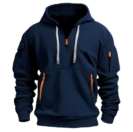 Plus Size Multi Pocket Zipper Fleece Hoodie