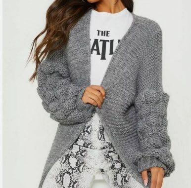 Ladies Bubble Sleeves Knit Cardigan