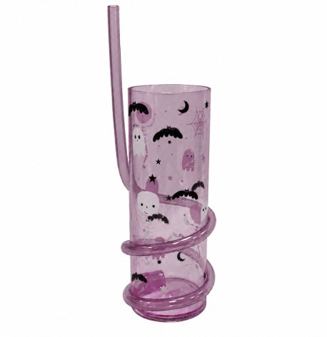 Halloween Spiral Straw Tumbler - Ghost and Bats