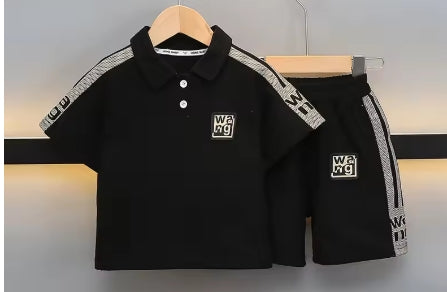 Kids Letter Print Polo T-shirt and Shorts 2Pc Set