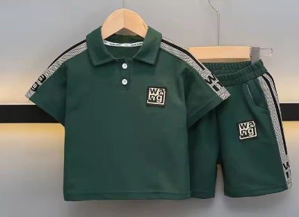 Kids Letter Print Polo T-shirt and Shorts 2Pc Set