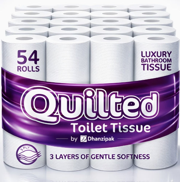 54 Rolls of 3-Ply Premium Quilted Toilet Paper