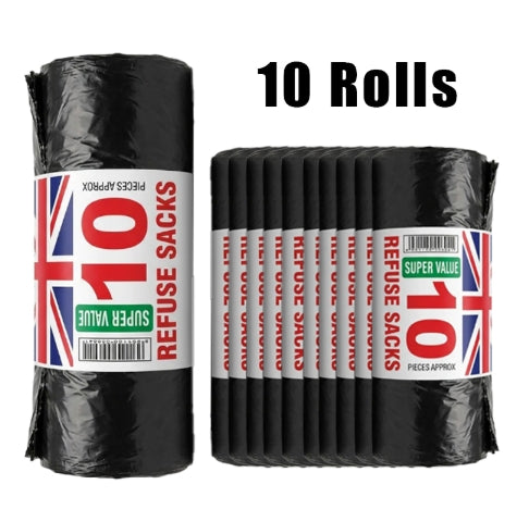 10 Rolls Extra Heavy Duty Black Refuse Sacks