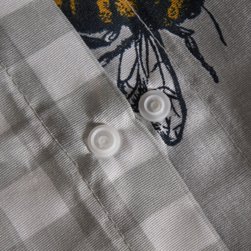 Bee Print Reversible Gingham Duvet Cover Set - Grey