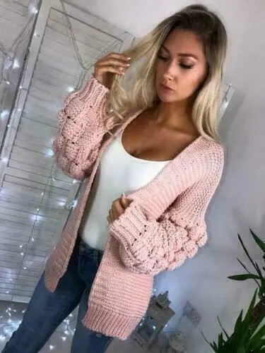 Ladies Bubble Sleeves Knit Cardigan
