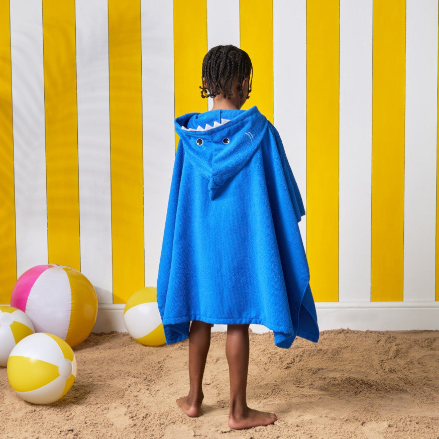 Kids Shark Poncho Towel - Blue