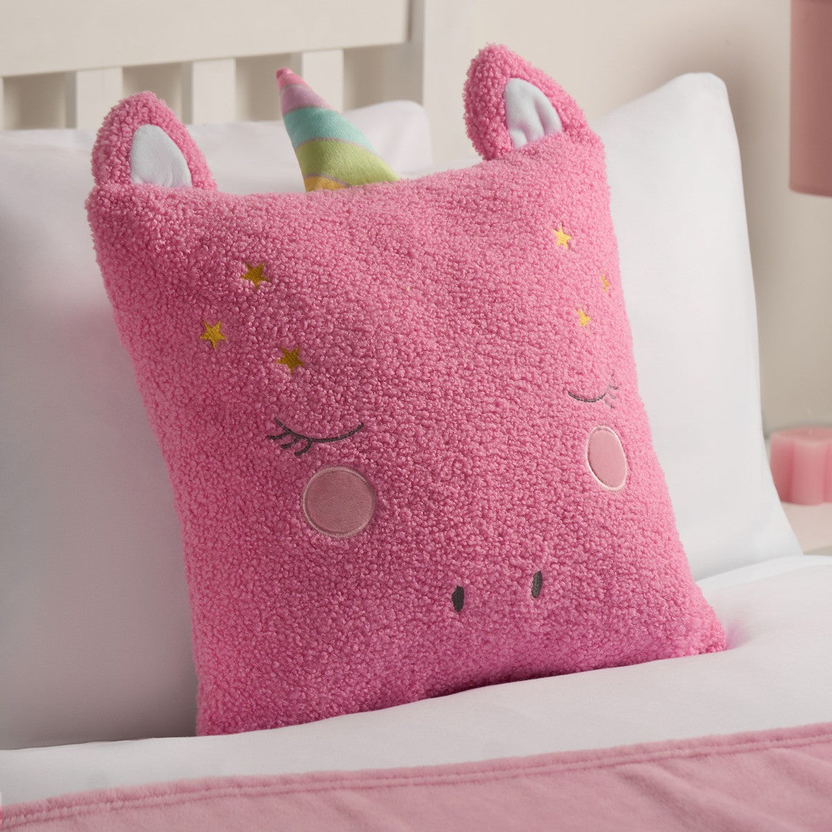 Kids Character Unicorn Filled Cushion - Pink