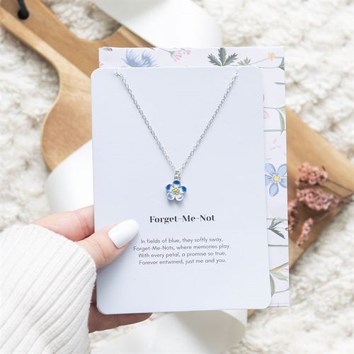 Forget Me Not Flower Necklace on Greeting Card
