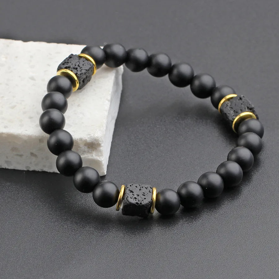 Black frosted square volcanic stone bracelet