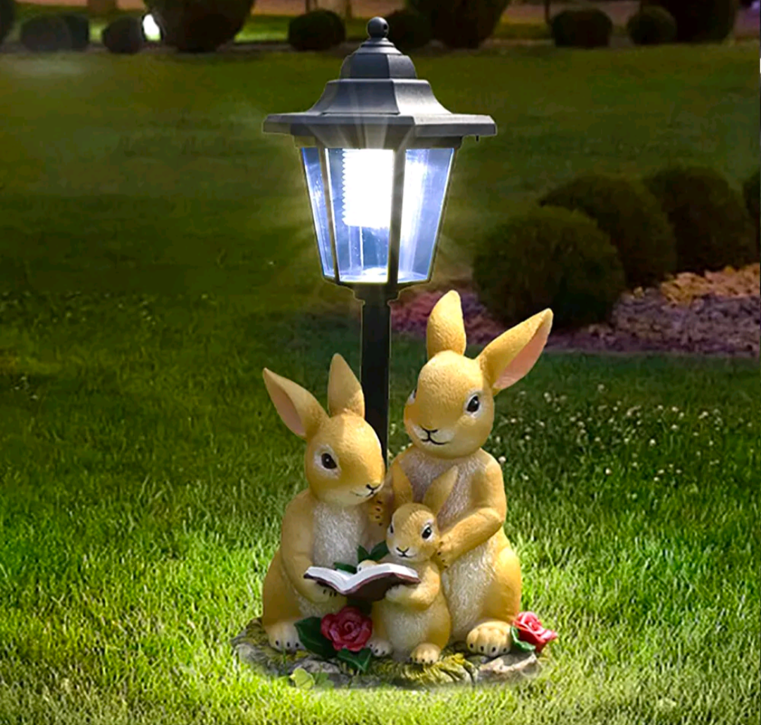 Solar Garden Rabbit Family Ornament
