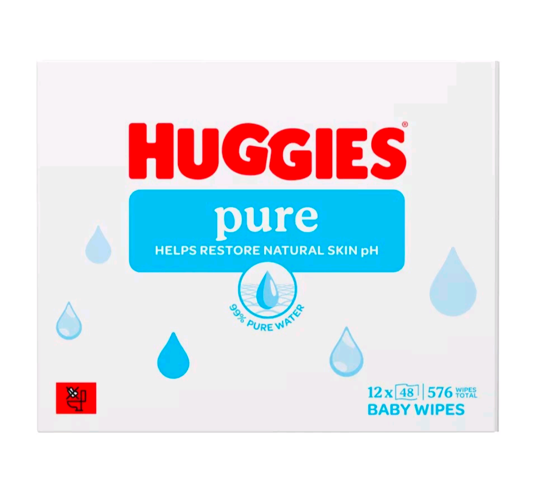 Huggies Pure Baby Wipes 12 packs of 48 wipes