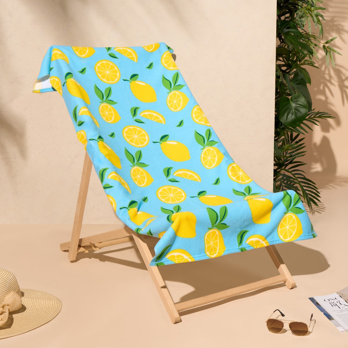 Lemons Print Beach Towel