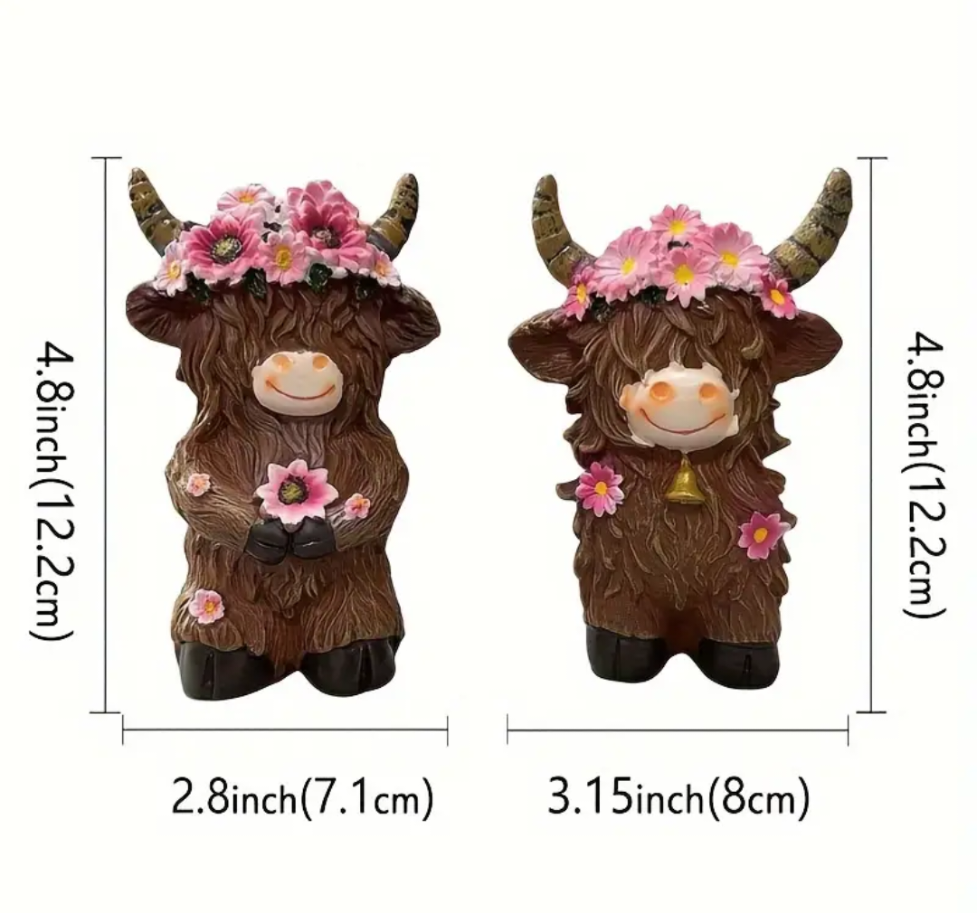 Pair Of Highland Cow Garden Ornaments