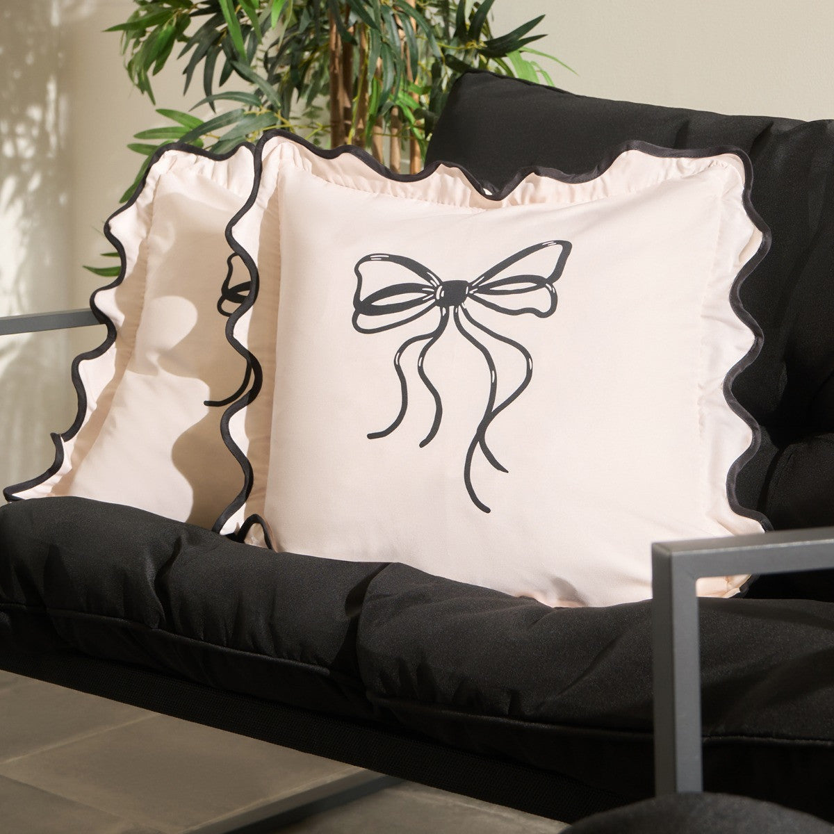 2 Pk Print Frill Cushion Covers - Monochrome