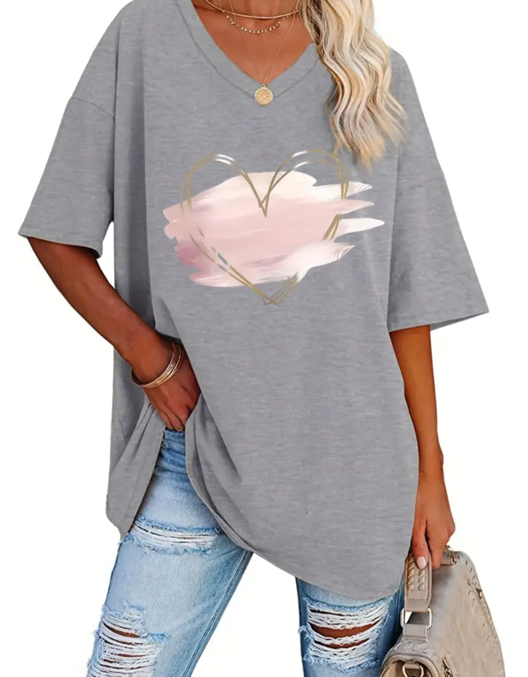 Ladies Plus Size Graphic Heart TShirt