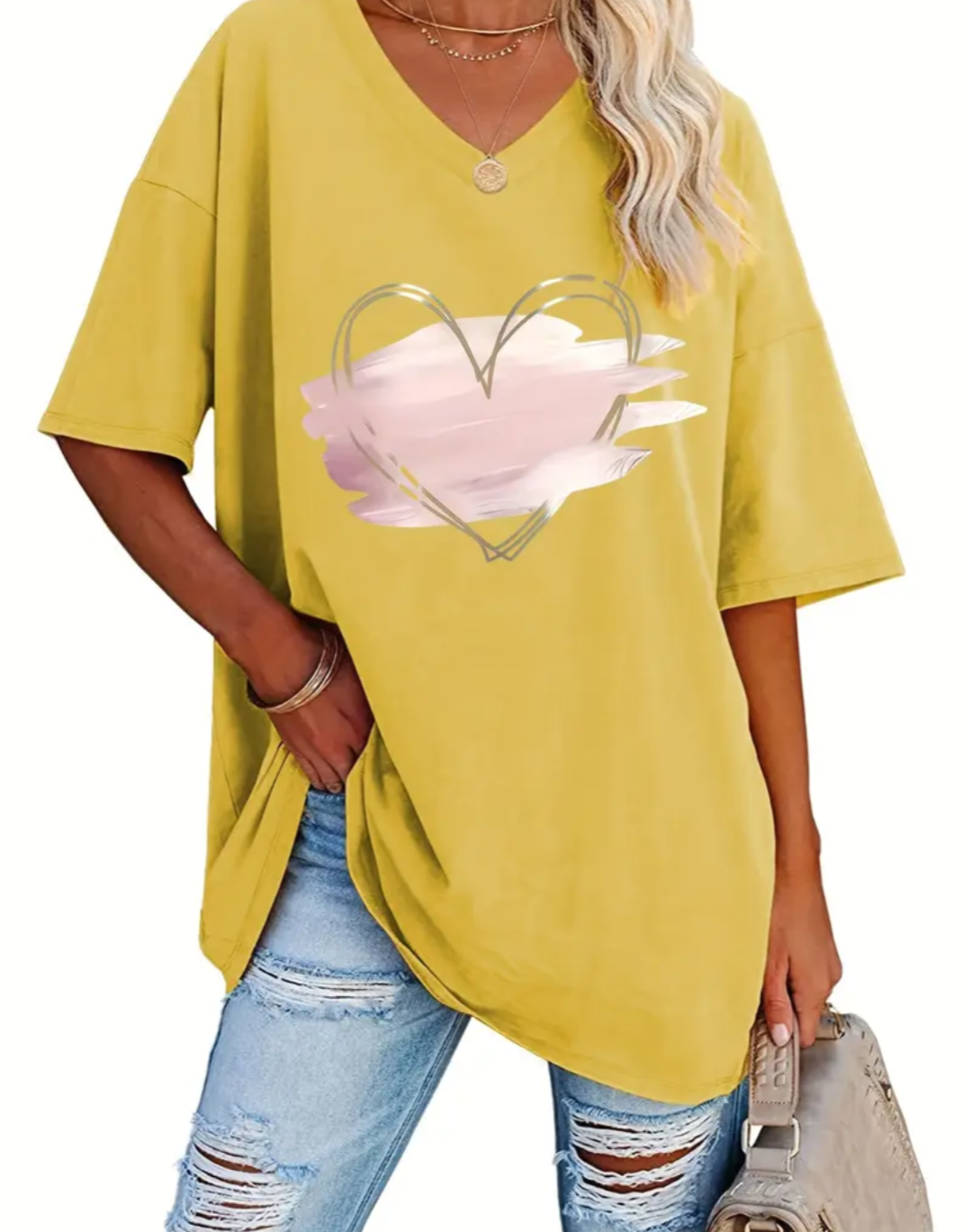 Ladies Plus Size Graphic Heart TShirt