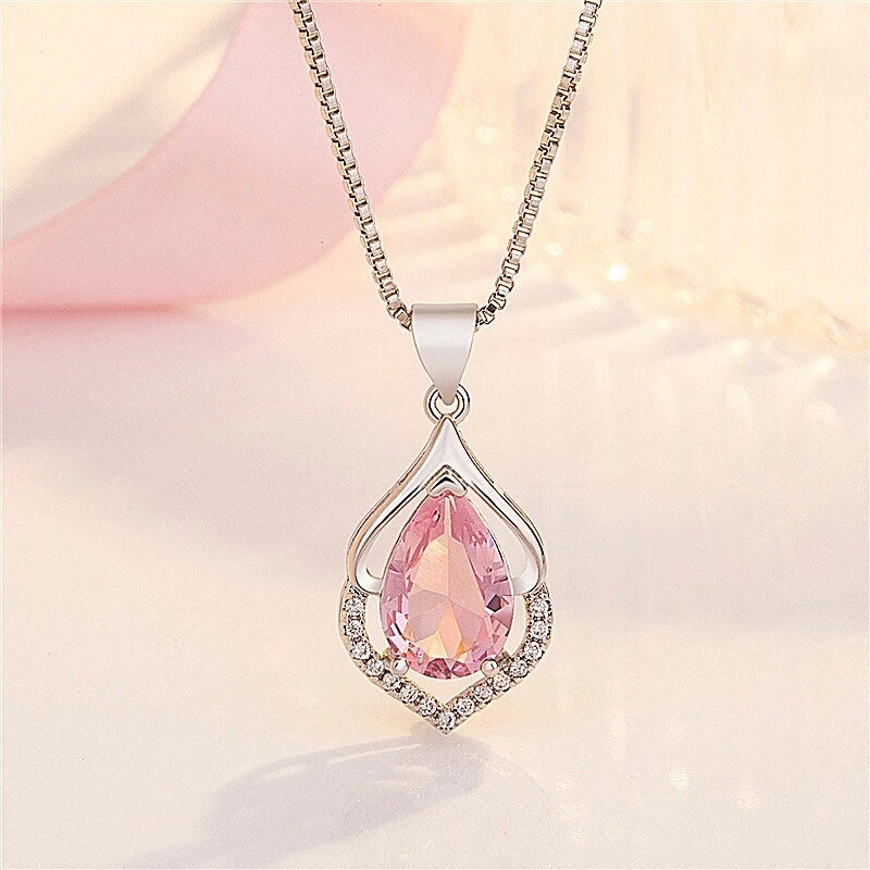 Pink Crystal Stone Pendant Necklace