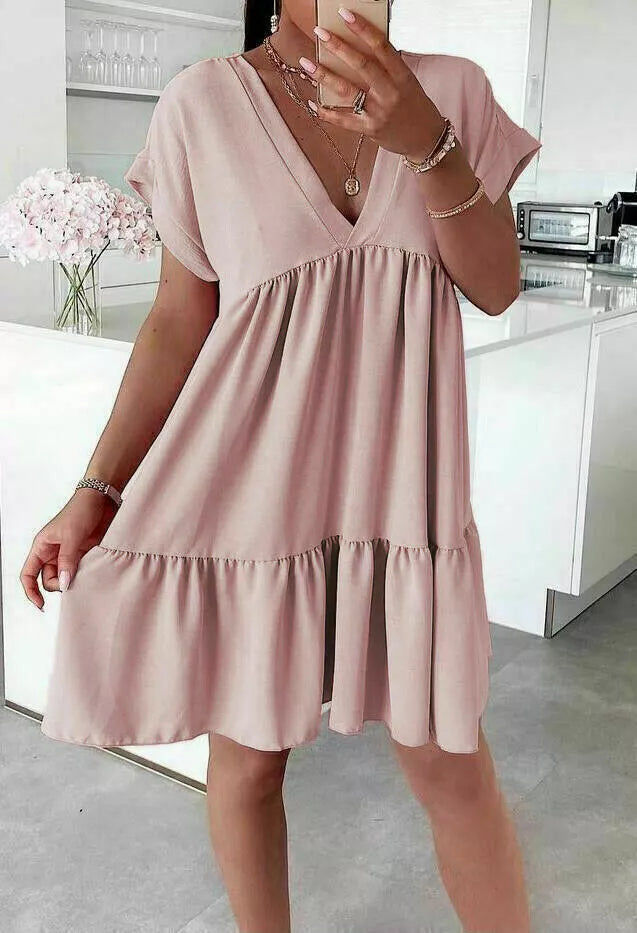 Ladies Italian V Neck Smock Dress