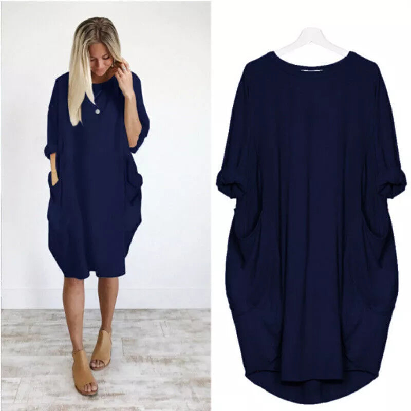 Ladies Short Sleeve Pocket Baggy Dress