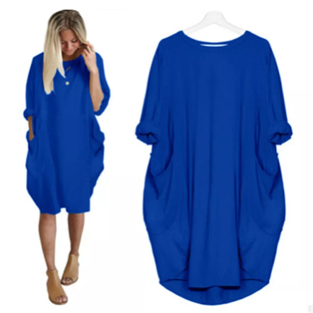 Ladies Short Sleeve Pocket Baggy Dress