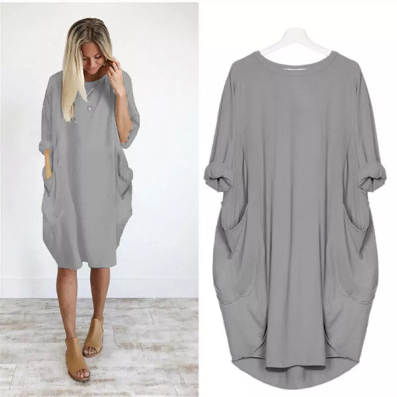 Ladies Short Sleeve Pocket Baggy Dress