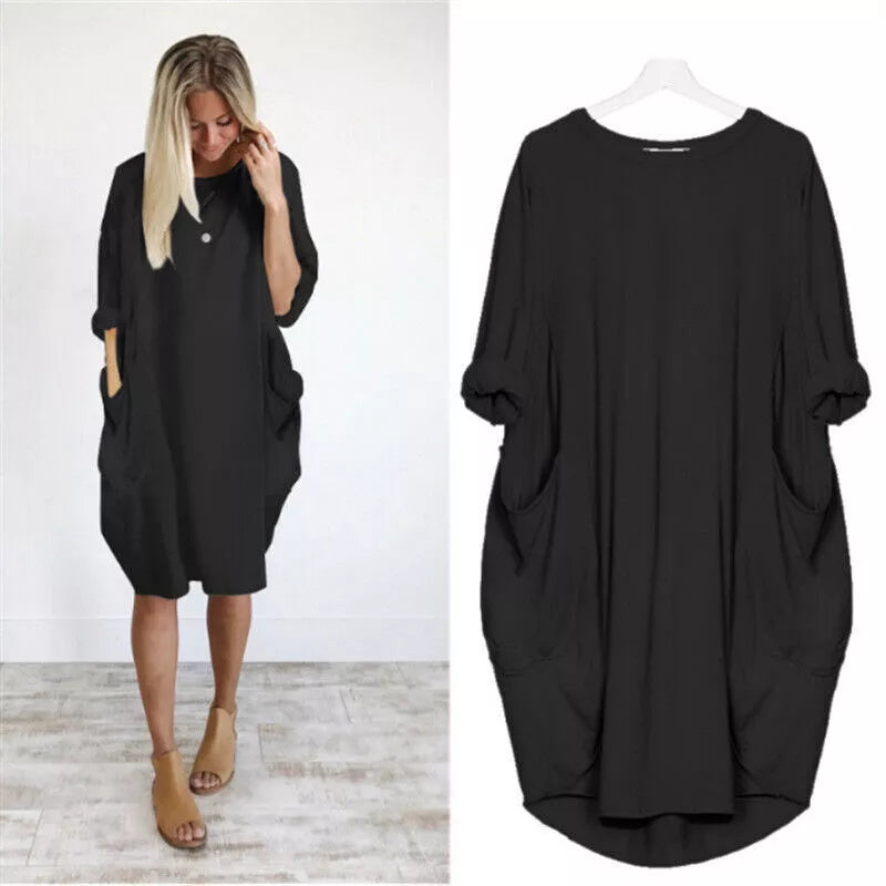 Ladies Short Sleeve Pocket Baggy Dress