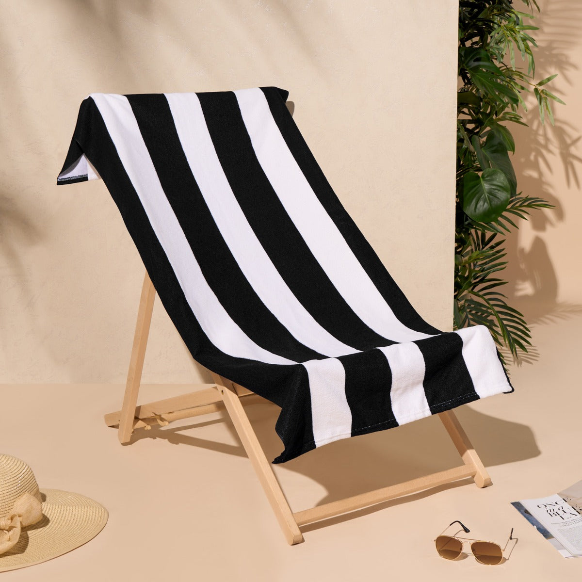 Vertical Stripe Beach Towel - Black