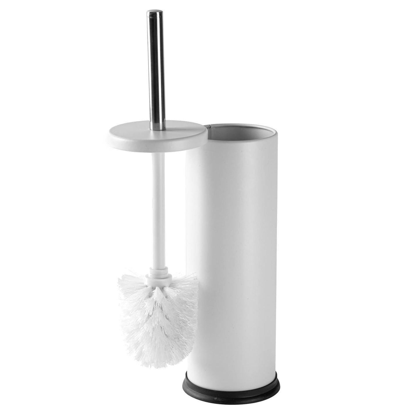 Matt White Round Stainless Steel Toilet Brush & Bin Set