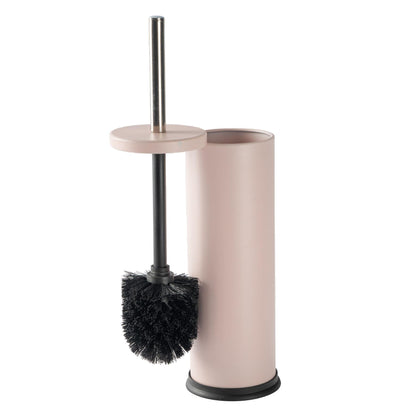 Matt Pink Round Stainless Steel Toilet Brush & Bin Set