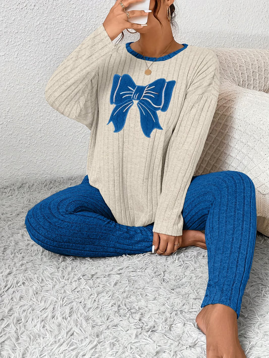Plus Size Bow Print Loungewear Set
