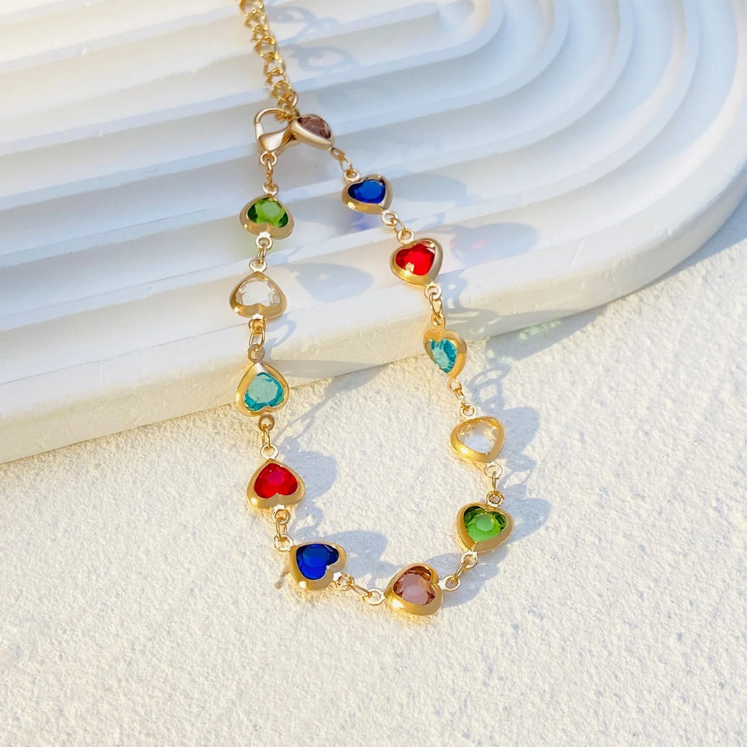 Prismatic Heart Crystal Bracelet – Radiant Multicolor Sparkle