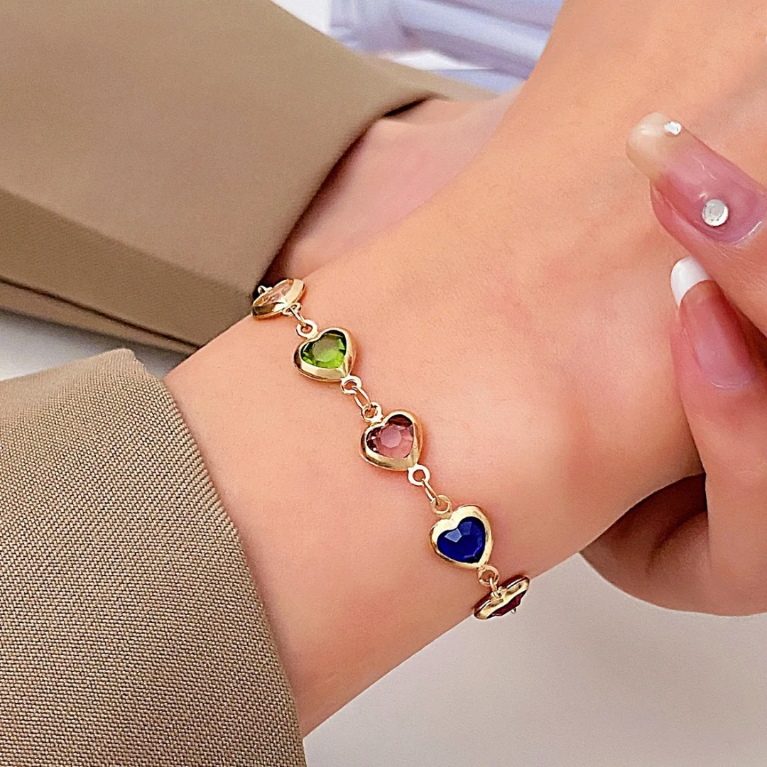 Prismatic Heart Crystal Bracelet – Radiant Multicolor Sparkle