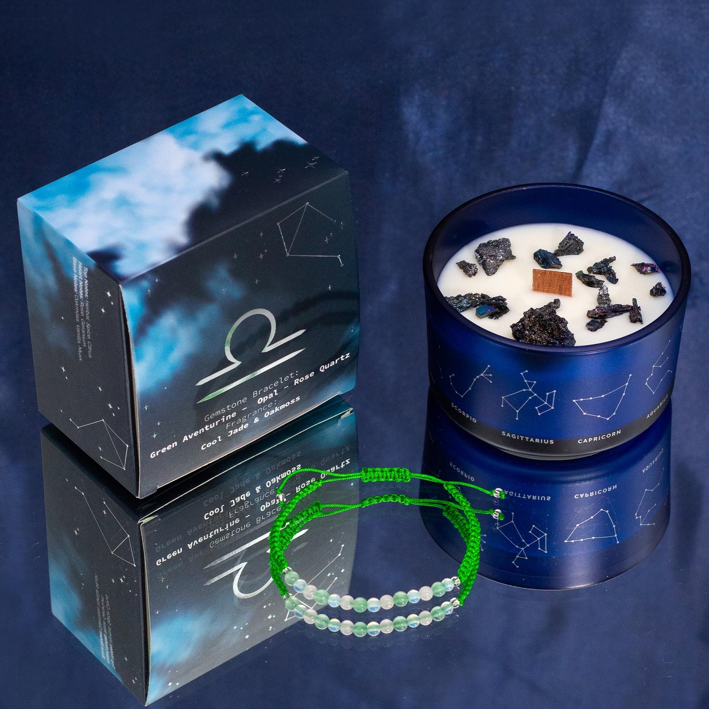 Zodiac Crystal Candle with Gemstone Bracelet