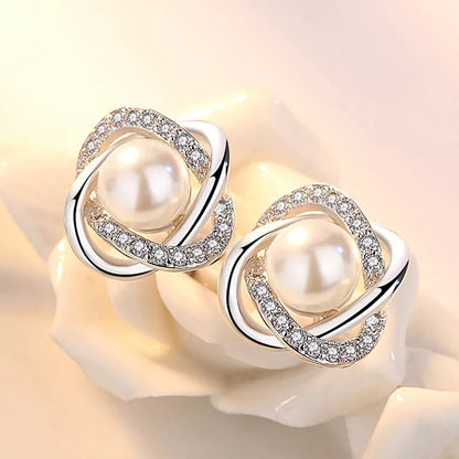 Women’s Silver Pearl Crystal Earrings